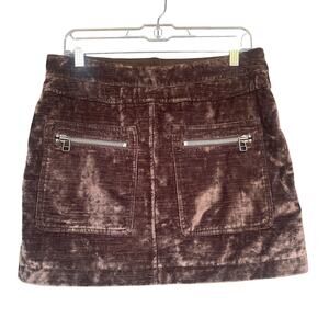 Free People Skirt Womens 10 Brown Velvet Corduroy Zipper Pockets Lined Boho Chic